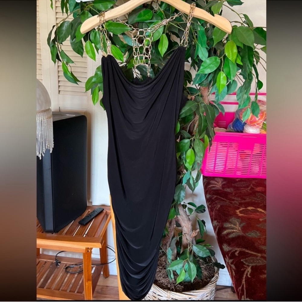 Dots Black Ruched Midi Slip Dress